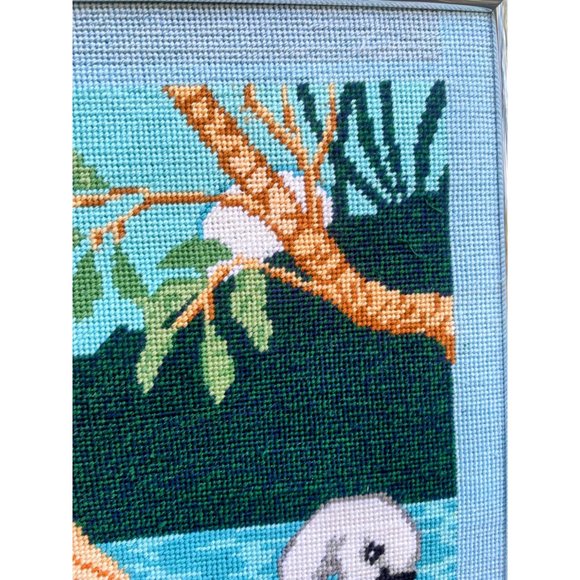 Vintage 1980s Finished Needlepoint picture Fairy Nymph Riding a Swan - Picture 7 of 15